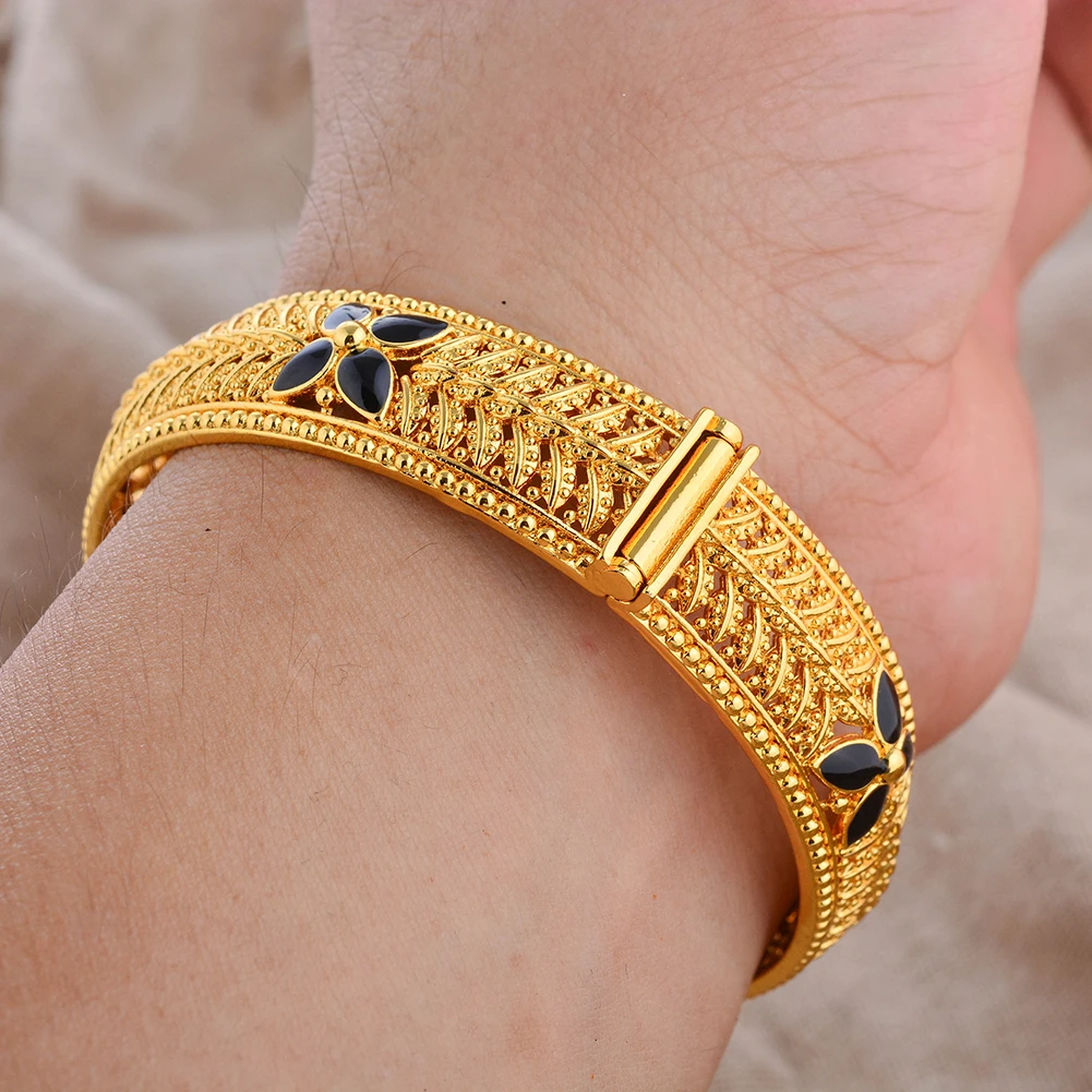 1 Stück 24K Goldfarbene Armreifen Arabische Äthiopische Nigerianische Bankett-Hochzeits-Armbänder Party-Choker Kupferschmuck Geschenke – Detail 16