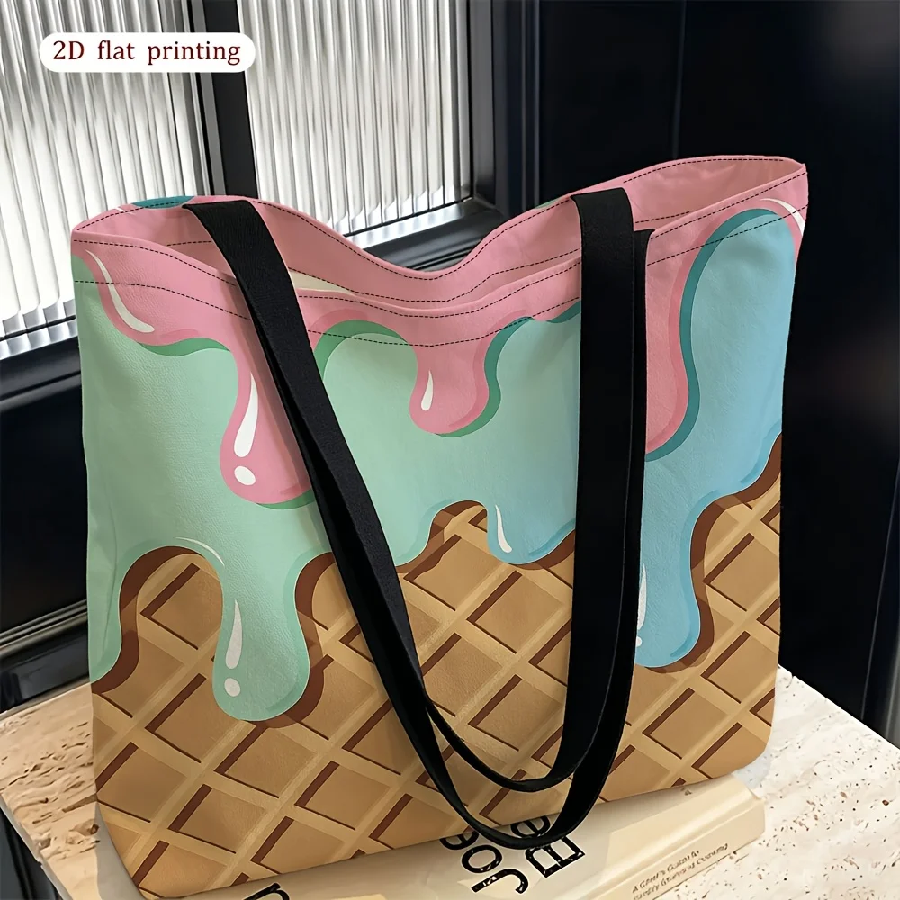 1pc, 2D Flat Women'S Shoulder Bag, Ice Cream Melt Pattern Women'S Shoulder Bag, Daily Use Multifunctional Handbag