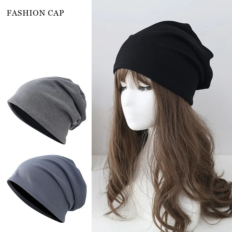 Women's Stackable Thin Streetwear Versatile Knit Hat Waffle Loosely Fitted Face-Slimming Pullover Hat Spring Autumn