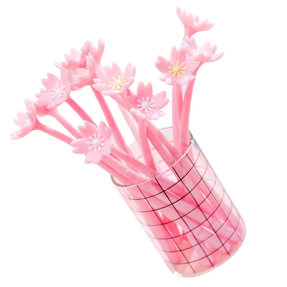 

10pcs Gel Pen Flowers Roller Ballpoint Pens Student Writing Supplies School Office Stationery Cherry Blossom Design