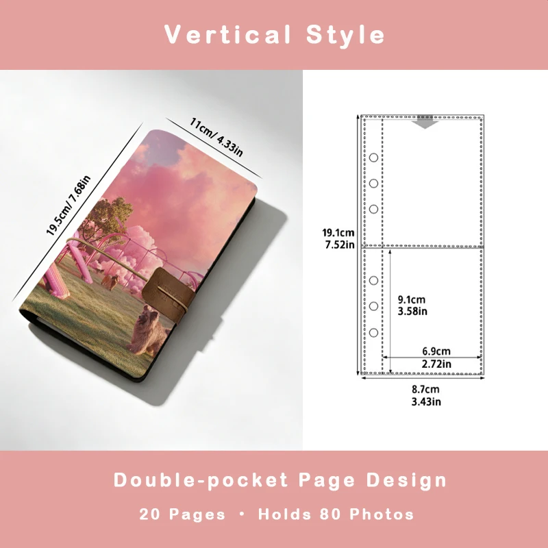 Sweet Fantasy Pink Sky PU Cover Mini Photo Album 20 Pages Hold 80 Small Photos Portable Collection Book for Girls Friends Gift
