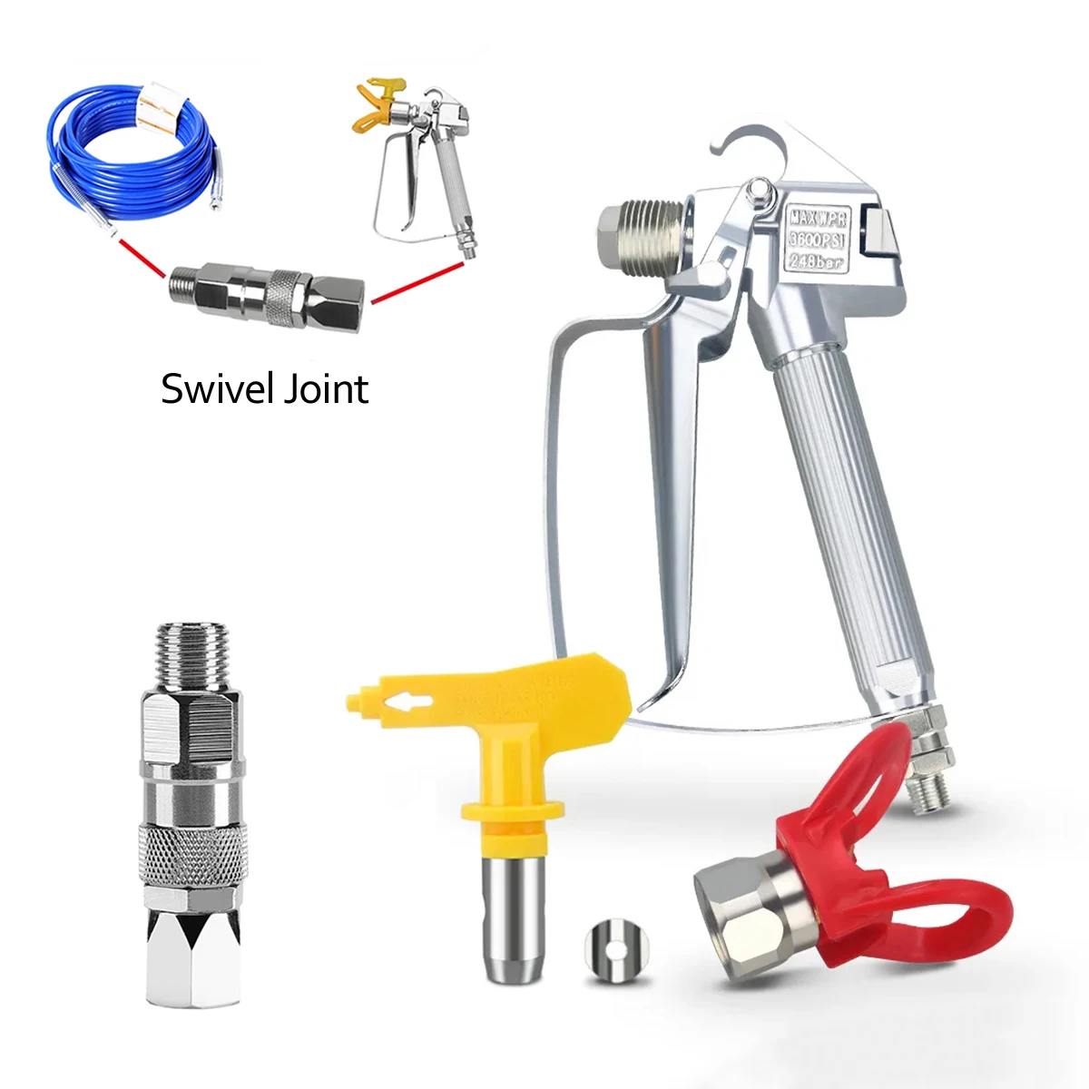 3600PSI Airless Paint Spray Gun With 517 Tip & Nozzle Guard Pump Sprayer & Swivel Joint For Auto Painting And Wall Spraying
