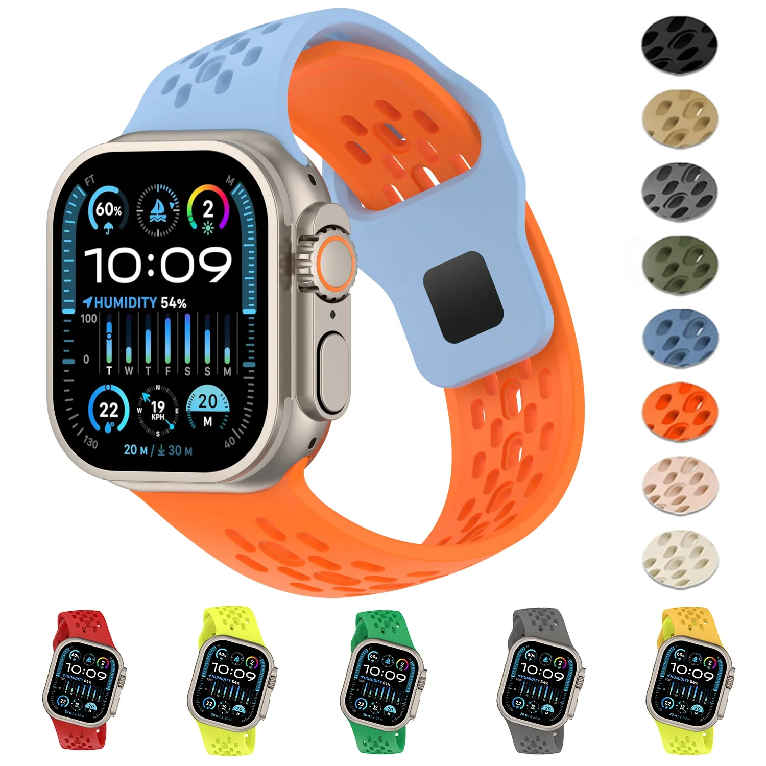 Bracelet en silicone respirant à design incliné pour Apple Watch 41mm 46mm 45mm 44mm 42mm, bracelet de sport pour iWatch 11 10 9 8 7 Ultra