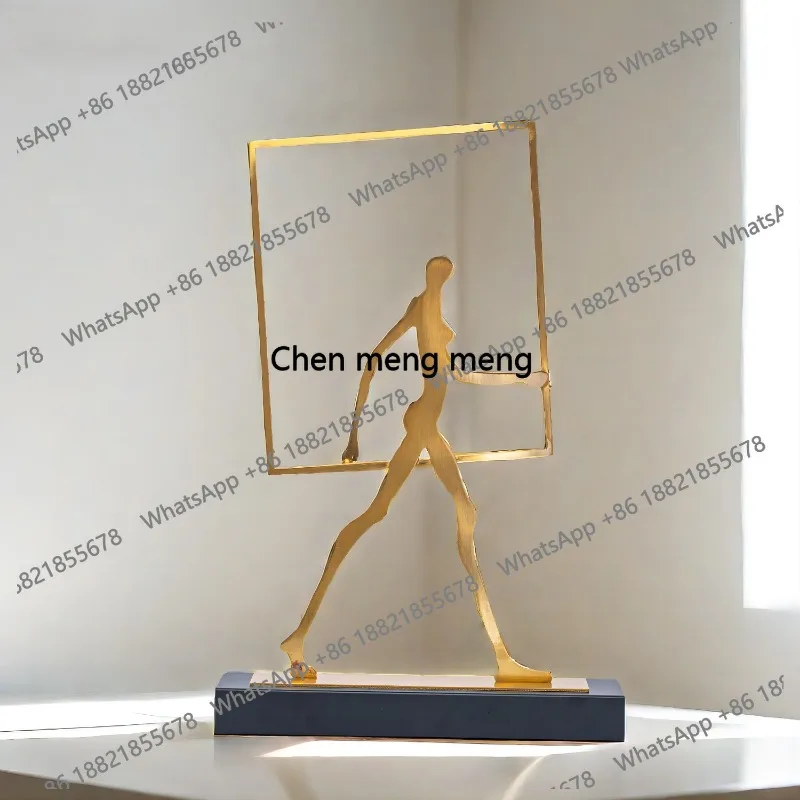 35cm Abstract Metal Sculpture Creative Handmade Metalwork Walking Figurines Modern Art Home Hotel Decor Luxury Gift