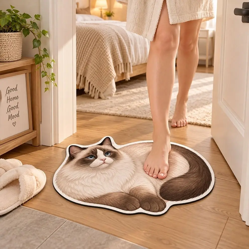 3D Shaped Cat-Shaped Area Rug Special-shaped Non Slip Diatom Mud Mat Quick Drying High Absorption Dog Shaped Rug