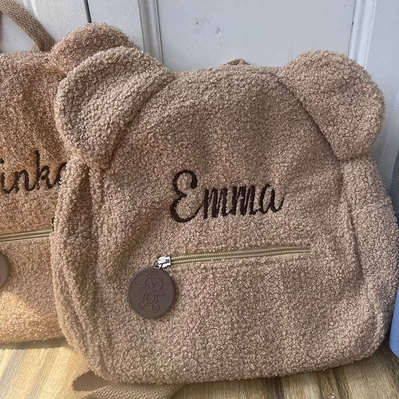 Personalized Rope-Embroidered Teddy Bear Backpack Custom Name Portable Children Travel Shopping Bag Rucksack Women Shoulder Bag