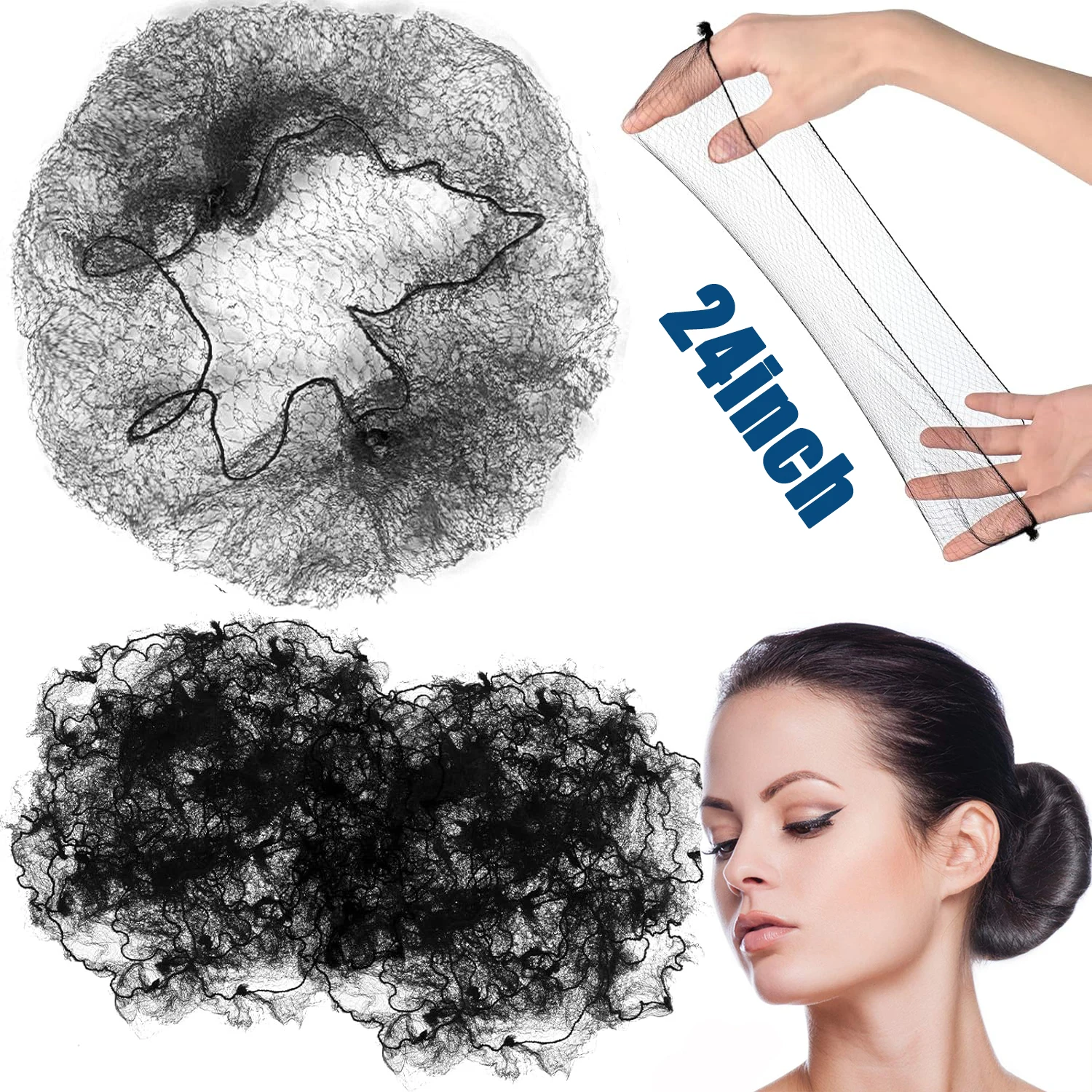 

20/60/100 шт., 24 дюйма, прочная нейлоновая сетка для волос для булочки, инструмент для прически, 5 цветов, 5 мм, сетка для волос для париков, сетка для укладки волос, сетка для волос