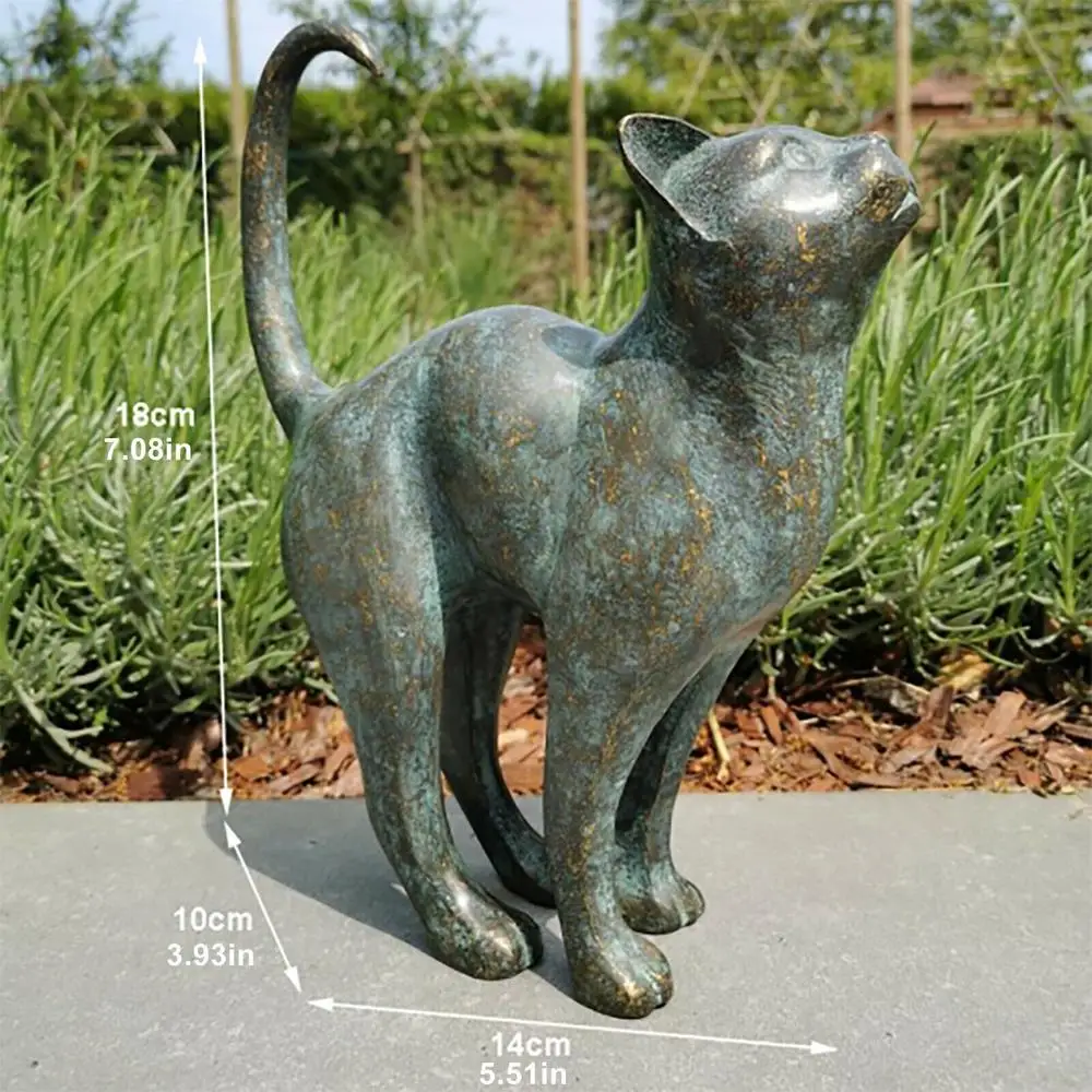 Estatuilla de resina de gato, estatua de bronce para césped, porche, patio, hogar, jardín, exterior, decoración, adorno para el hogar y la Oficina