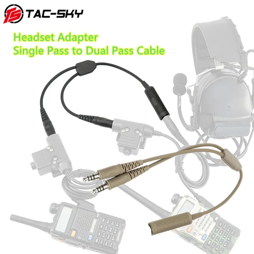 

TS TAC-SKY Tactical Military Headset Adapter Single Pass to Dual Pass Cable for Comtac III II V/Soridn/AMP Shooting Headphones