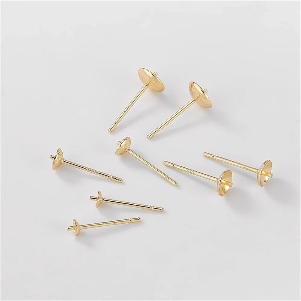 14K Gold-Color Cross Bowl Needle 925 Silver Needle Stud Earrings Holder DIY Handmade Pearl Earrings Jewelry Material Accessorie