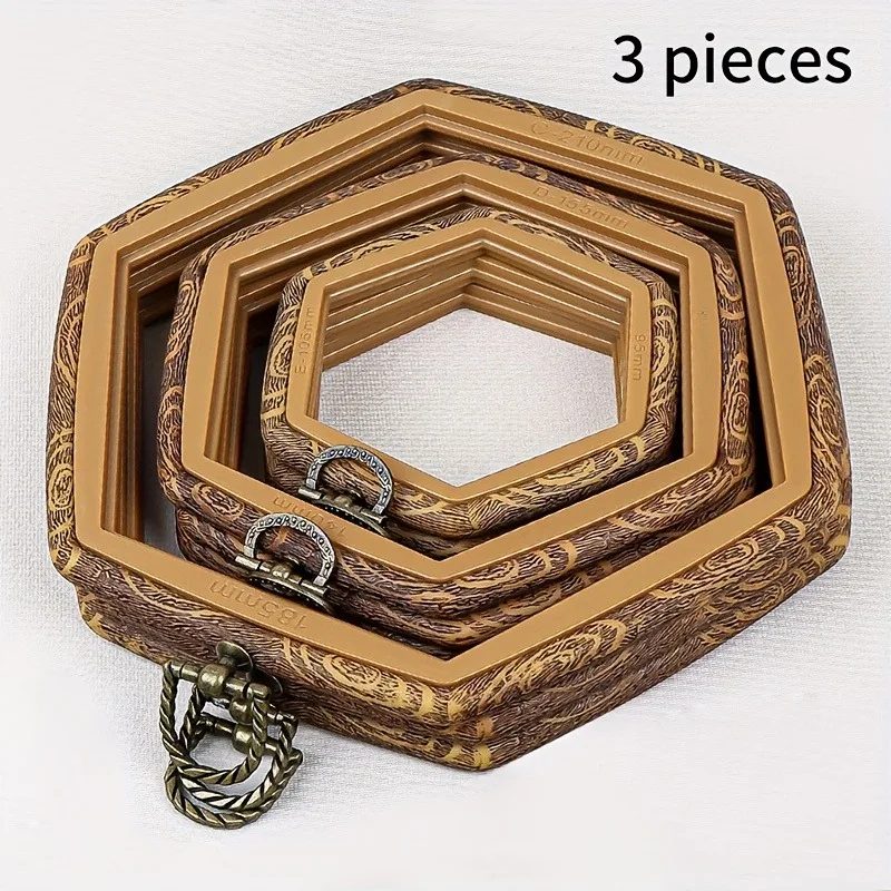 3-Pack High-End Hexagonal ABS Vintage Embroidery Hoop Antique Embroidery Circle Frames DIY Picture Frame Display Wall Decoration