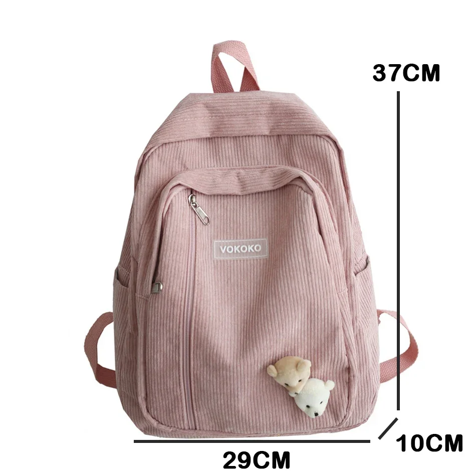 Stripe Corduroy Woman Backpack Purse Simple School Bag for Teenage Girls Female Travel Bagpack Kawaii Student Book Bag Rucksack