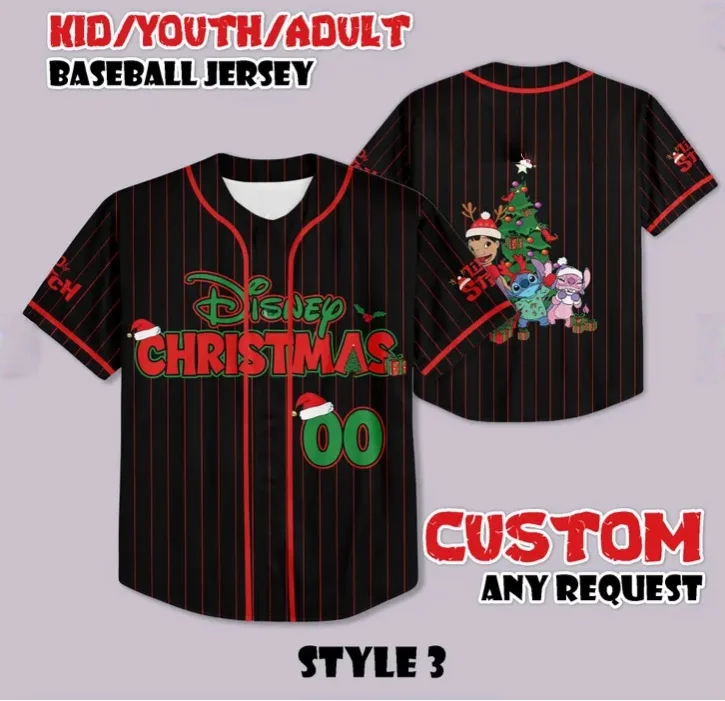 Disney Christmas Collaboration Retro Baseball Jacket Striped for Both Men/Women 3D Printed Breathable Quick-drying Sport T-shirt