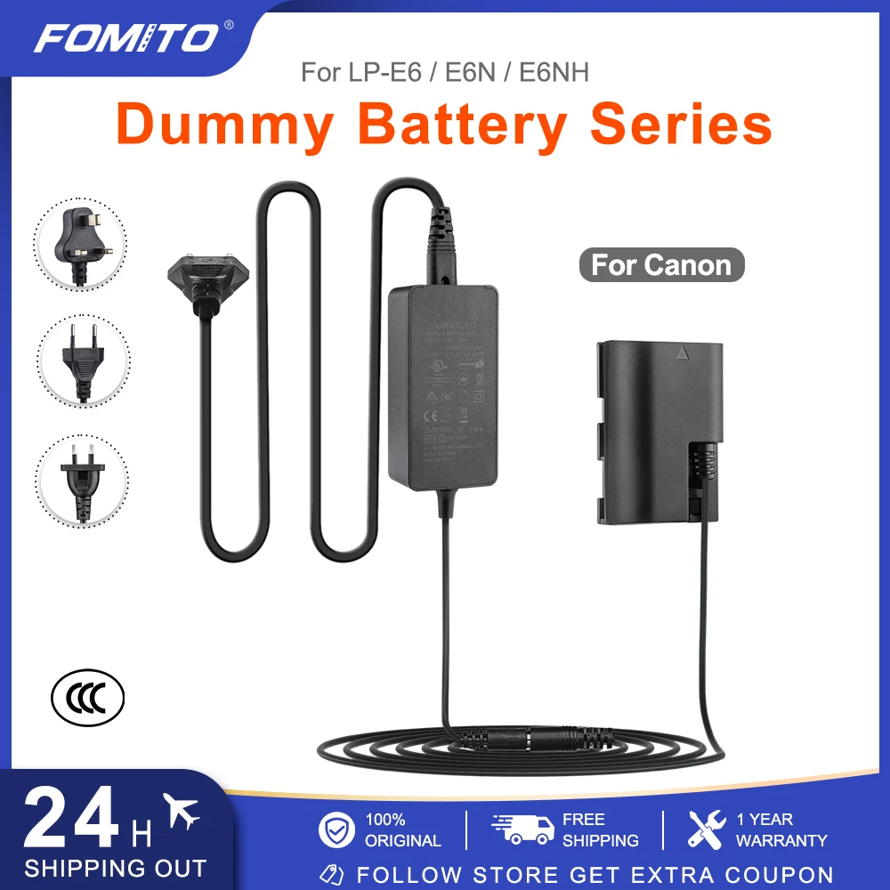 FOMITO LP-E6 AC Power Adapter Kit Dummy Battery Compatible with ACK-E6 Power EOS R5 R6 R7 80D 70D 60D 90D 5D Mark II III IV 6D