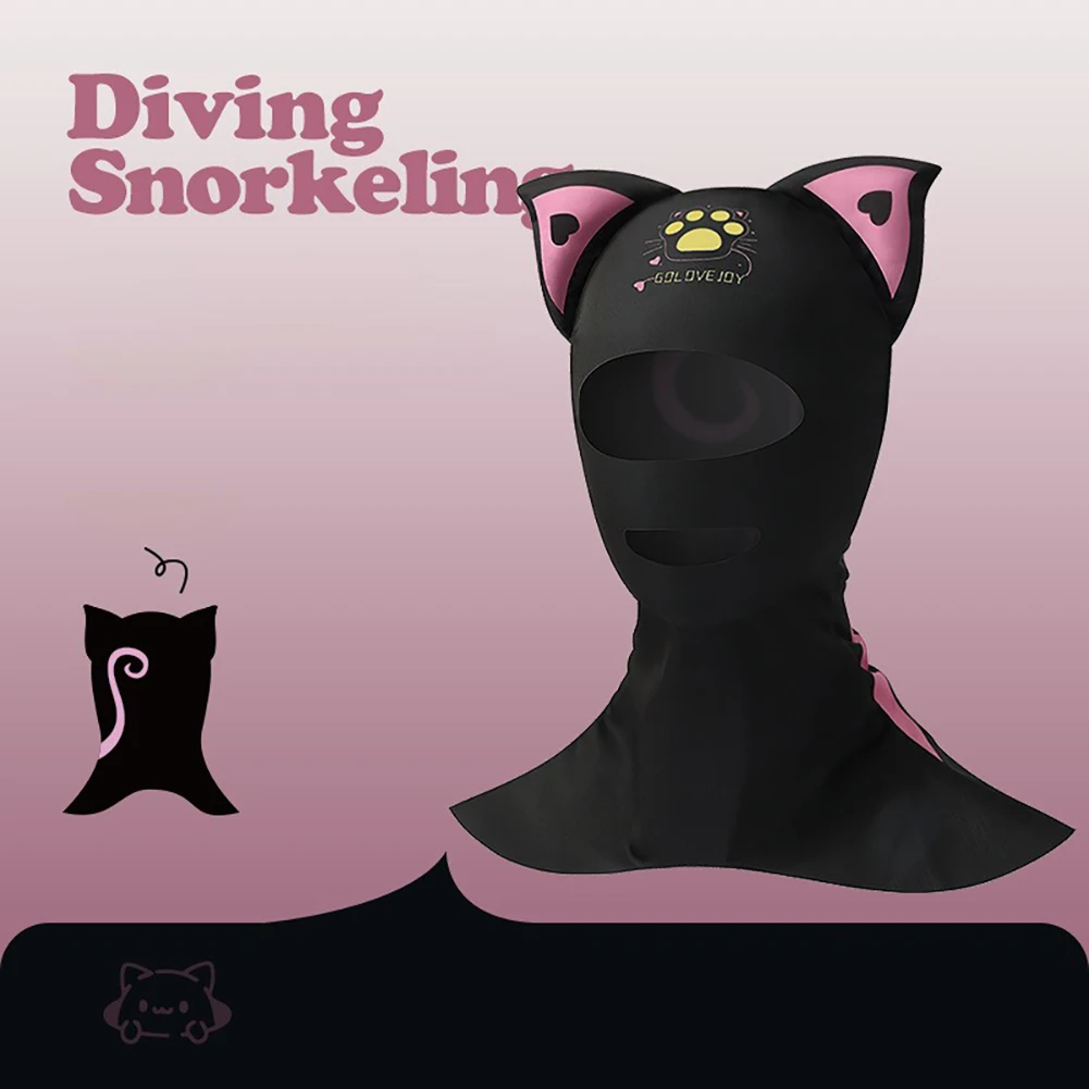 

Women Men Diving Hood with Cat Ears, Breathable Quick Drying Cartoon Face Mask, Snorkeling Surfing Thermal Hood Wetsuit Dive Cap