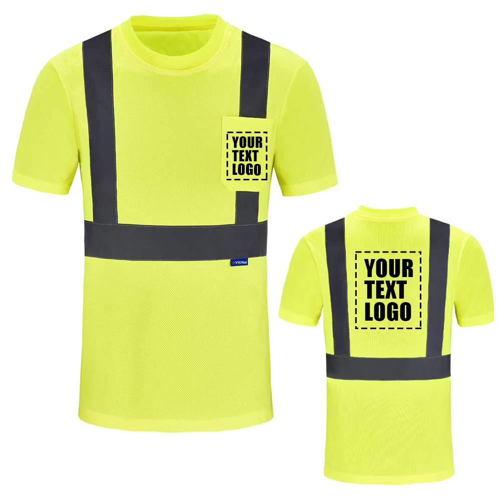 AYKRM Reflective T-shirt High Visibility Short Sleeve Fluorescent Workwear Safety Work Running  Tee Top Streetwear