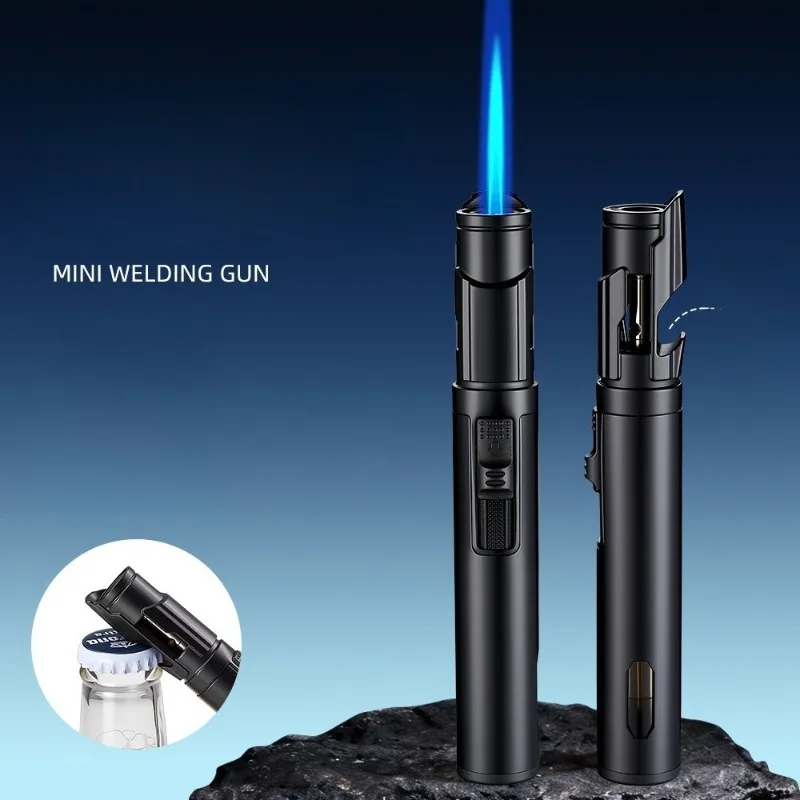 2026 Bottle Opener Mini Welding Gun Windproof Blue Flame Butane Gas Lighter Visible Gas Window Cigar Lighters Smoking Gifts