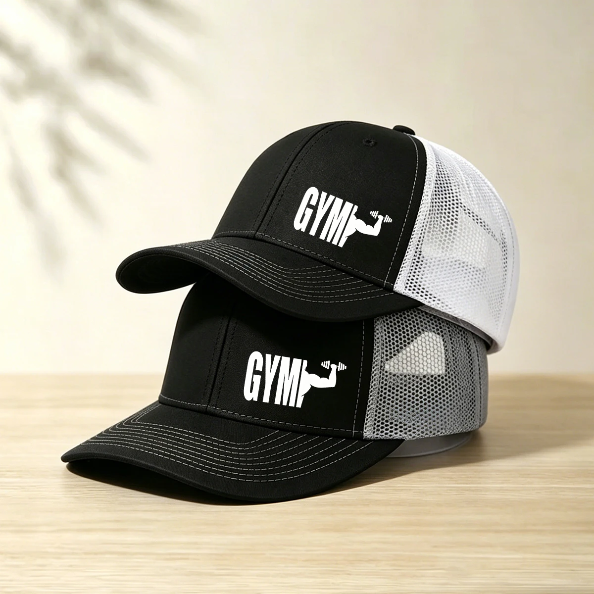 1PC GYM printed mesh truck cap, breathable color blocked baseball cap, suitable for outdoor sports men and women