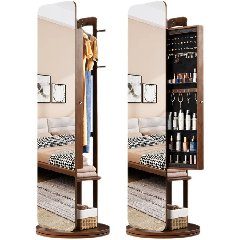 Cabinet mirror dressing removable bedroom coat rack new floor rotating full-length clothes rack integrated