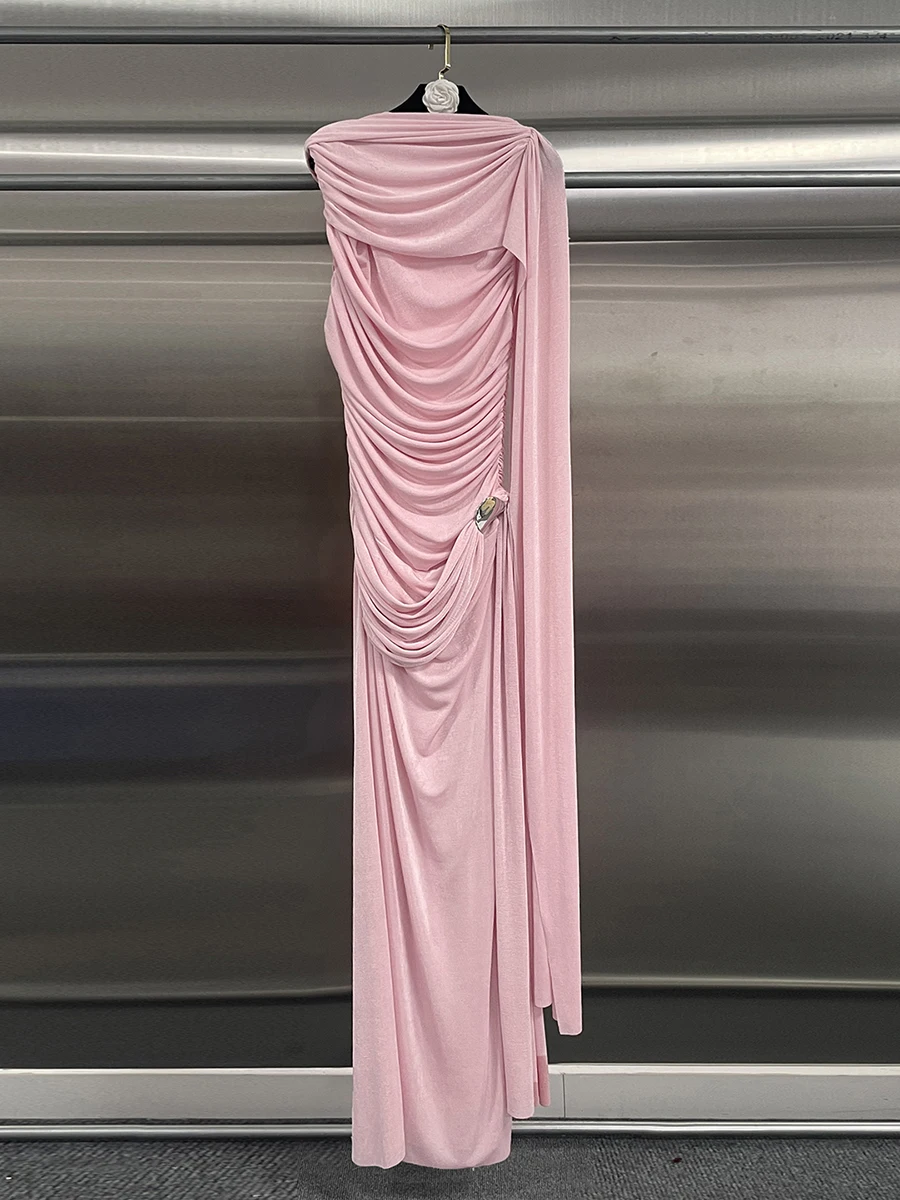 CHICEVER Solid Spliced Folds Dress Female O Neck Long Sleeve Slimming Elegant Intellectual Women's Dresses Summer Fashion New