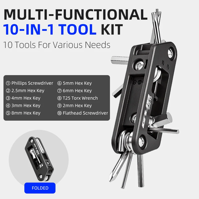 GUB GJZ-10 10-in-1 Bike Repair Multi-Tool Kit Portable Foldable Alloy Steel Forged 4-Sided Screwdriver Set for Bike Maintenance