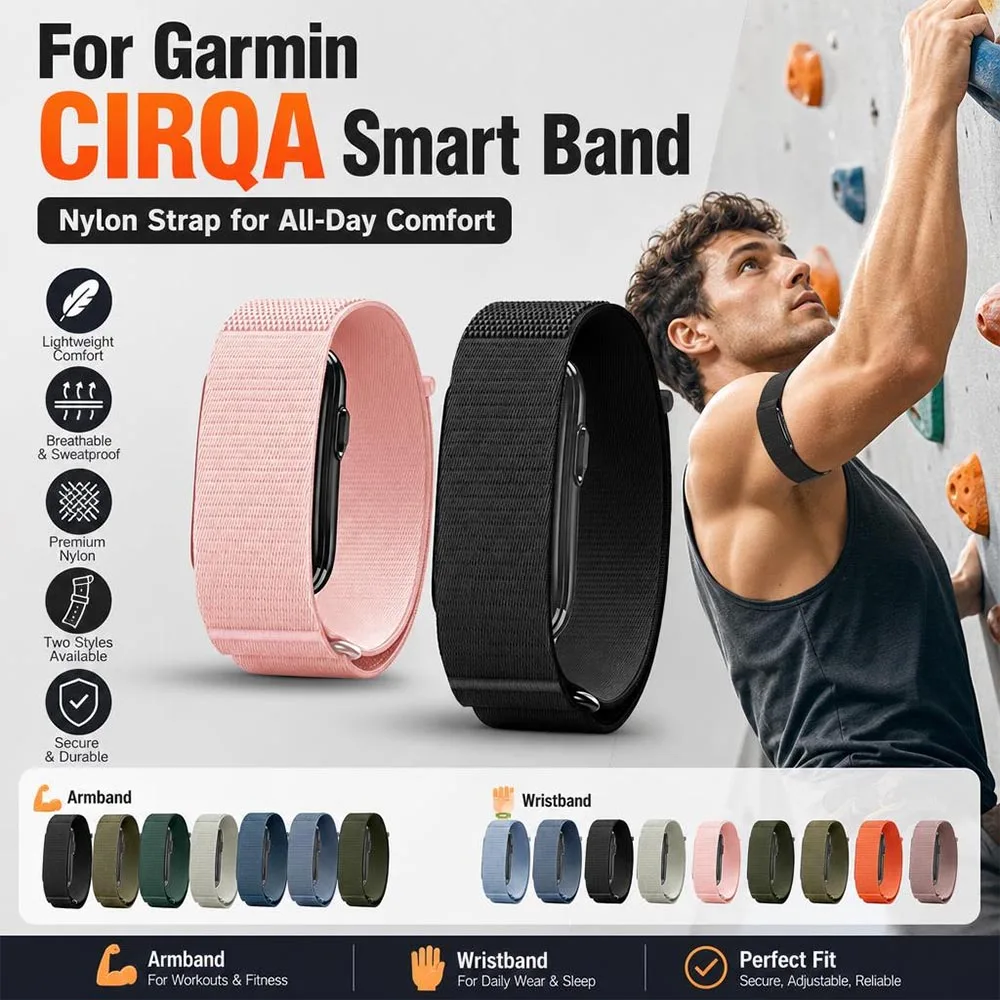 Nylon Biceps Strap for Garmin CIRQA Smart Band Fitness Tracker Adjustable Loop Woven Wristband for Men & Women for Garmin CIRQA