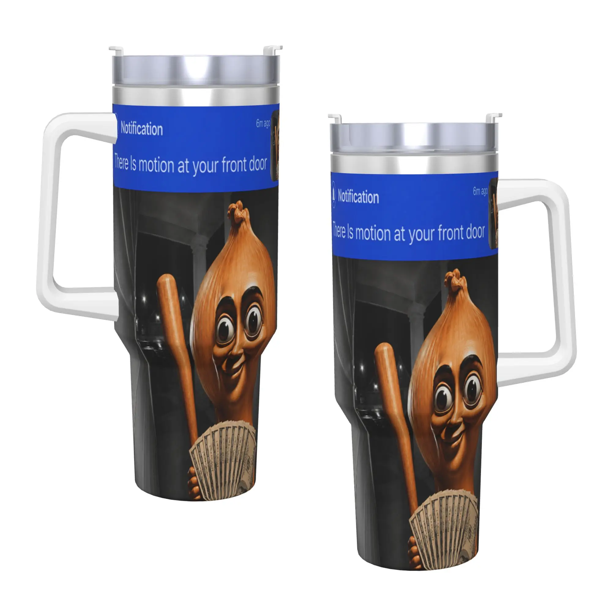 There is Motion at Your Front Door Onion Tung Sahur Stainless Steel Tumbler  Camping Mugs Cup Large Capacity Thermal Mug