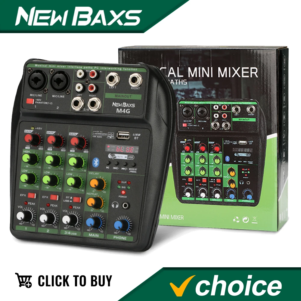 NEW BAXS A4 Audio Mixer 4-Channel Sound Mixing Console A8 Support Bluetooth USB 48V Power for Karaoke Party Recording Webcasting