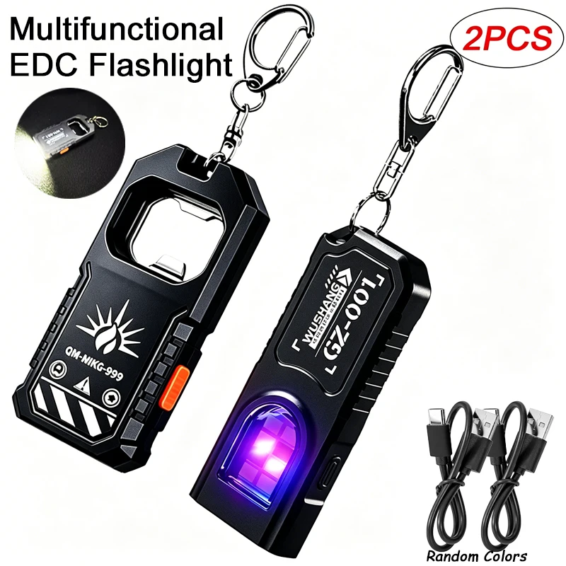 Lanterna LED COB Portátil com Chaveiro, Recarregável via USB, Luz de Trabalho Mini para Exterior com Abridor de Garrafa, Lanterna de Emergência
