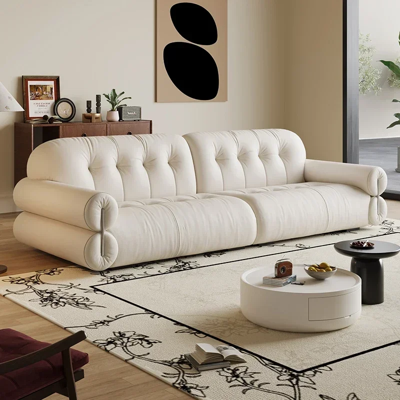 

French retro leather, straight row small apartment sofa