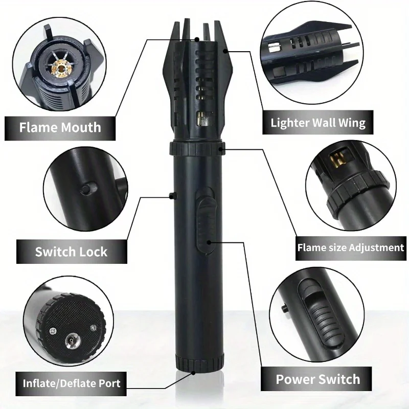 (Butane Gas Not Included)Creative Metal Butane Gas Lighter, 360° Use, Outdoor Windproof High Power Turbo Torch Lighter with Safety Lock, Adjustable Flame Size, for Camping BBQ Stove, Red Jet Flame