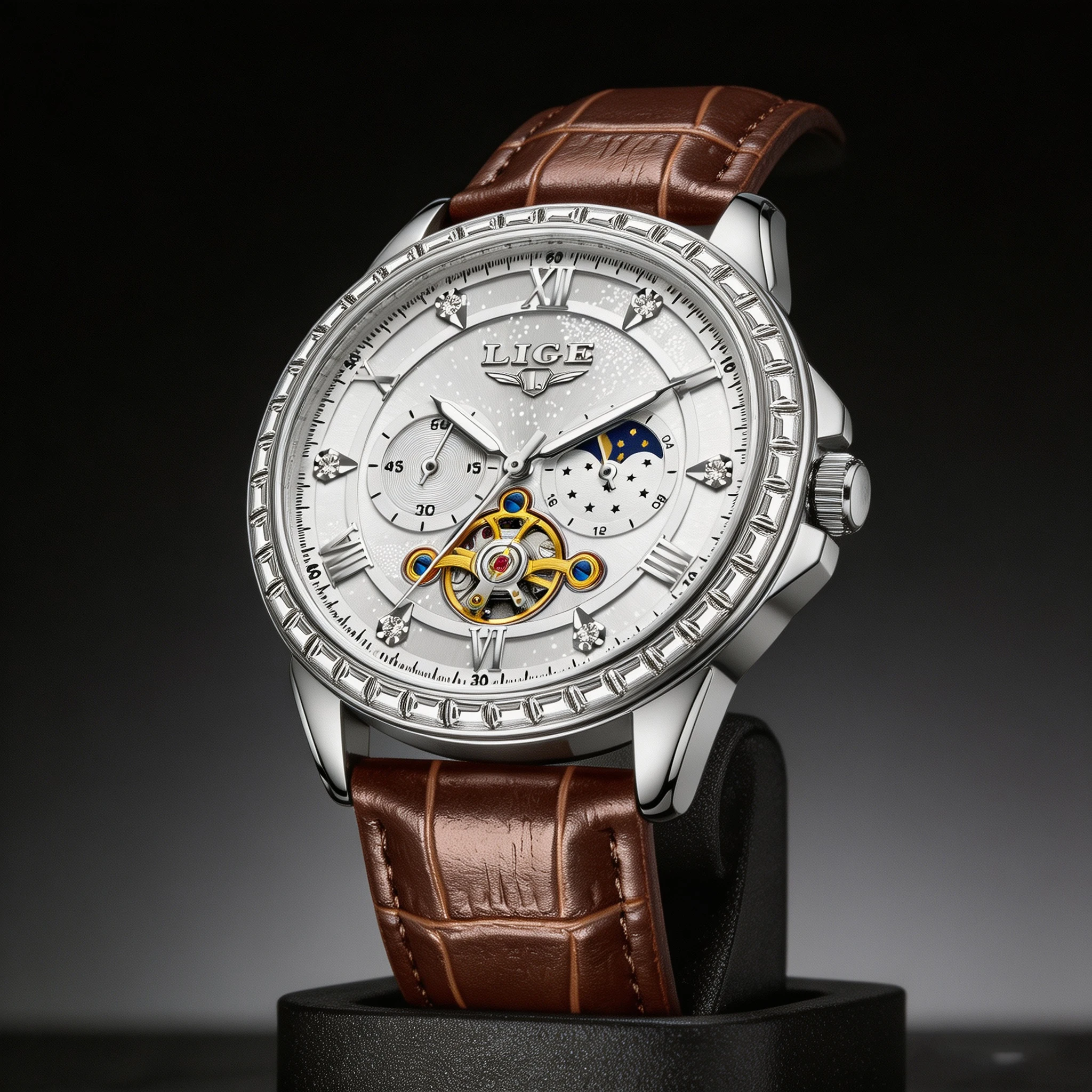 LIGE Fashion Men's Watch Automatic Mechanical Watch Business Casual Hollow Flywheel Multi Function Dial Men's Watch reloj hombre