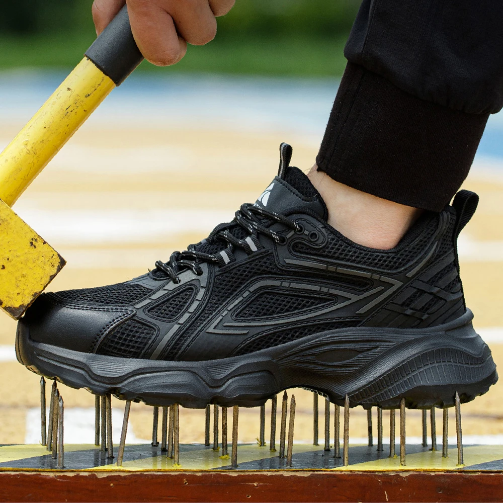 Black Work Shoes New Anti Smashing Anti Piercing Safety Shoes Men Breathable Work Sneakers Indestructible Shoes Men Lightweight
