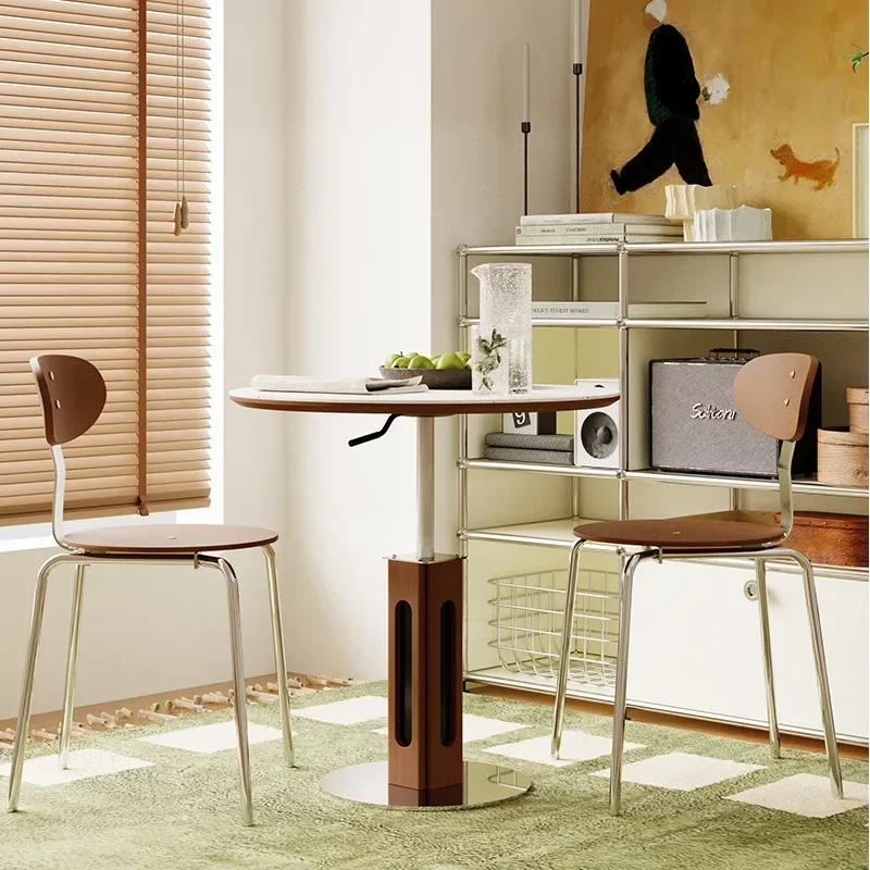 Medieval style round table, retro round dining table, simple Nordic solid wood small apartment, modern rock slab negotiation din
