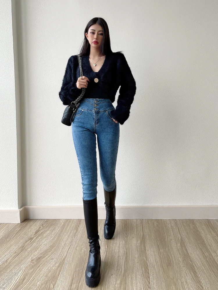 اقتصاص محبوك السترات النساء الخريف الشتاء دافئ الخامس الرقبة أفخم معاطف مترهل النمط الأوروبي حار بنات حفلة كل مباراة بسيطة