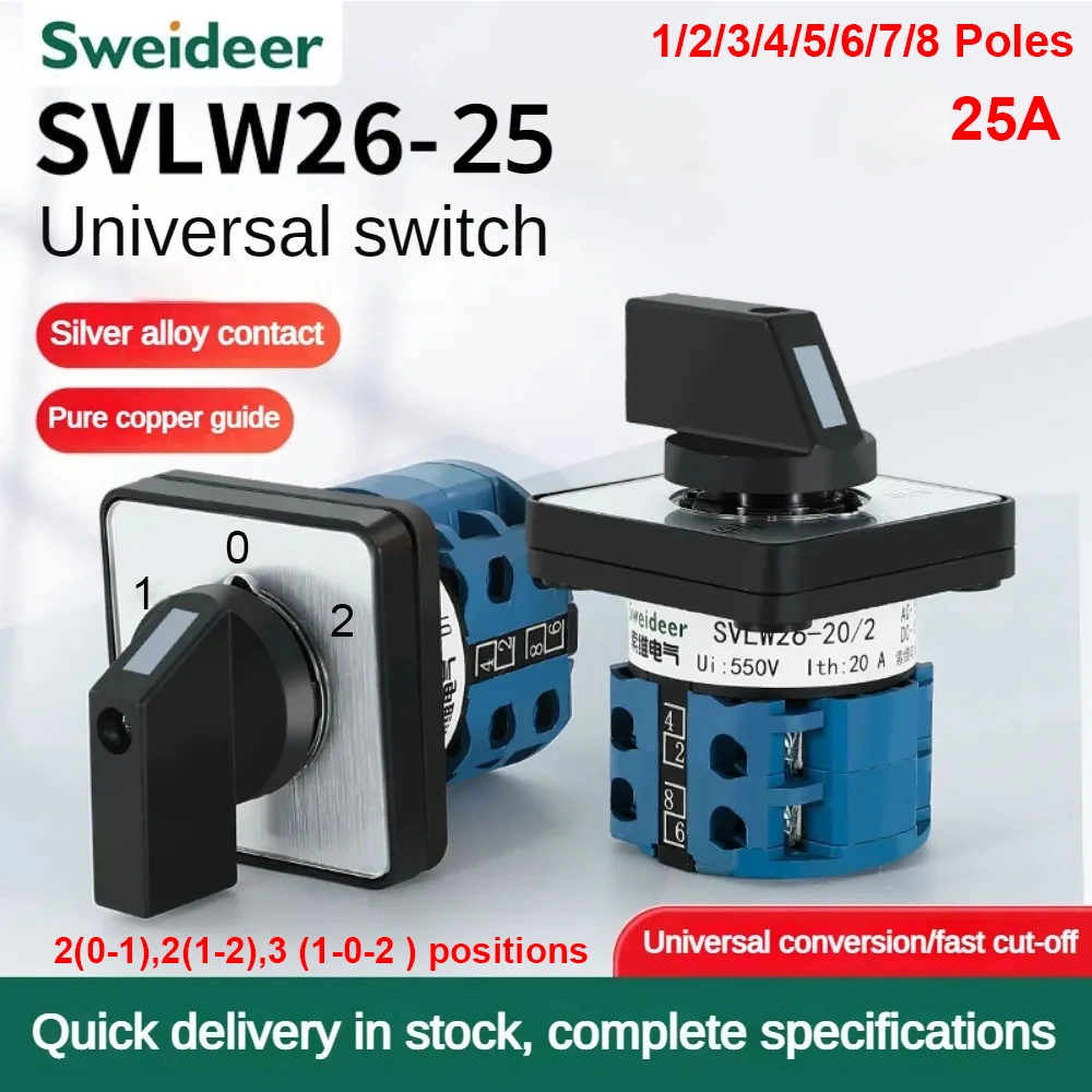 Rotary Cam Changeover Switch LW26-25 Electric 2/3 Position Silver Contact 25A 1/2/3/4/5/6/7/8poles Cam Switch with Screws