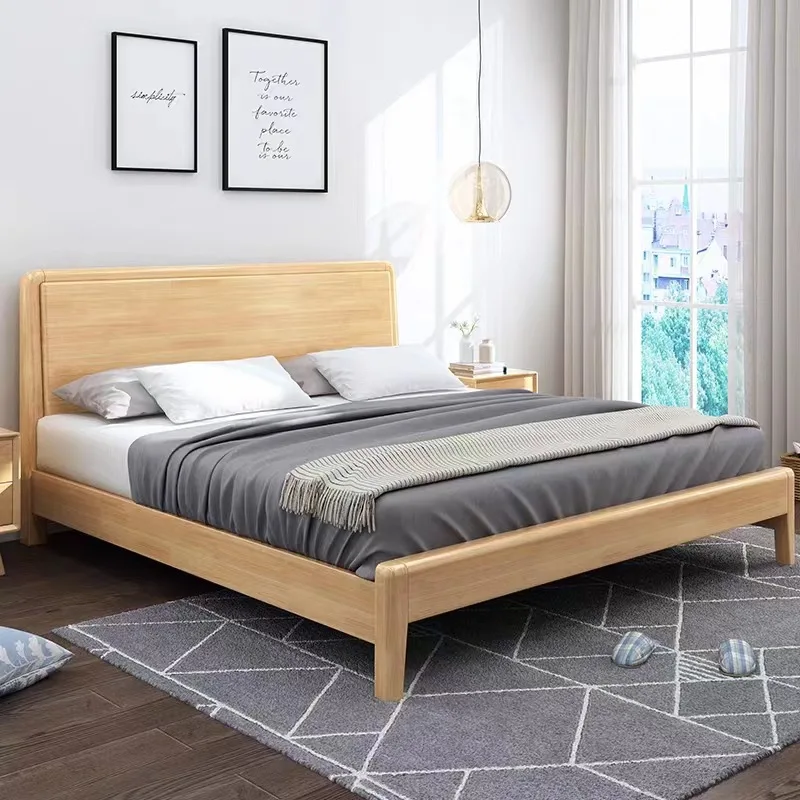 Nordic solid wood bed 1.5m modern simple rental house B&B economy bed 1.8m air pressure storage double bed