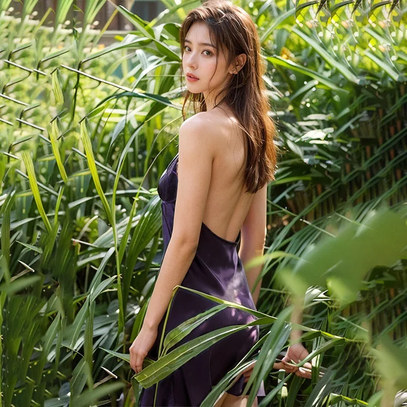 Nightdress For Women Summer 100% Mulberry Silk Sexy Backless Loungewear Camisole Short Dress Pajama Sets Nightgowns Sleepshirts