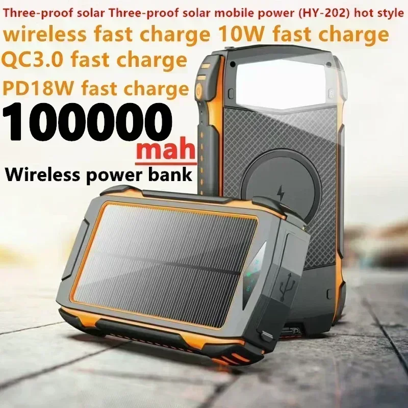 Neue verbesserte Version der drahtlosen Solar-Powerbank 104000 mah 100000 Mobiles Netzteil zum Mahfast-Laden für Huawei Oppo Xiaomi ViVo