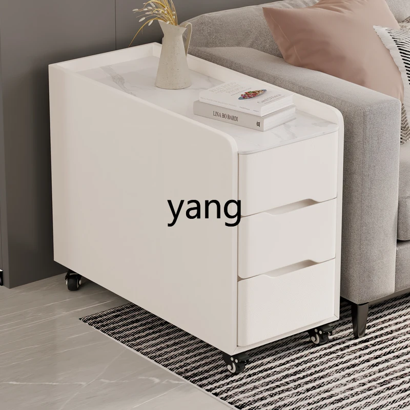 LHH  Side Cabinet Solid Wood Painting Cream Wind Cortex Super Narrow Movable Angle