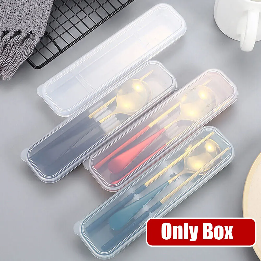 

1PC 21*5.4*2.7cm Portable Travel Outdoor Reusable Tableware Box School Home Slot Design Practical Cutlery Transparent Cover