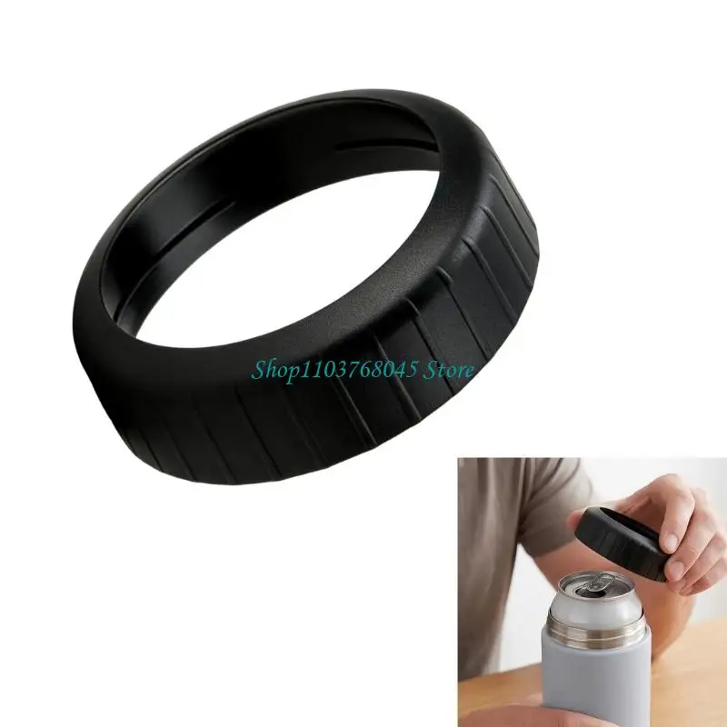 R53F Black Replacement Lid Collar for 12Oz Thin Can Coolers Drinkware, Plastic Top Accessory with Textured Grip Finish for Home