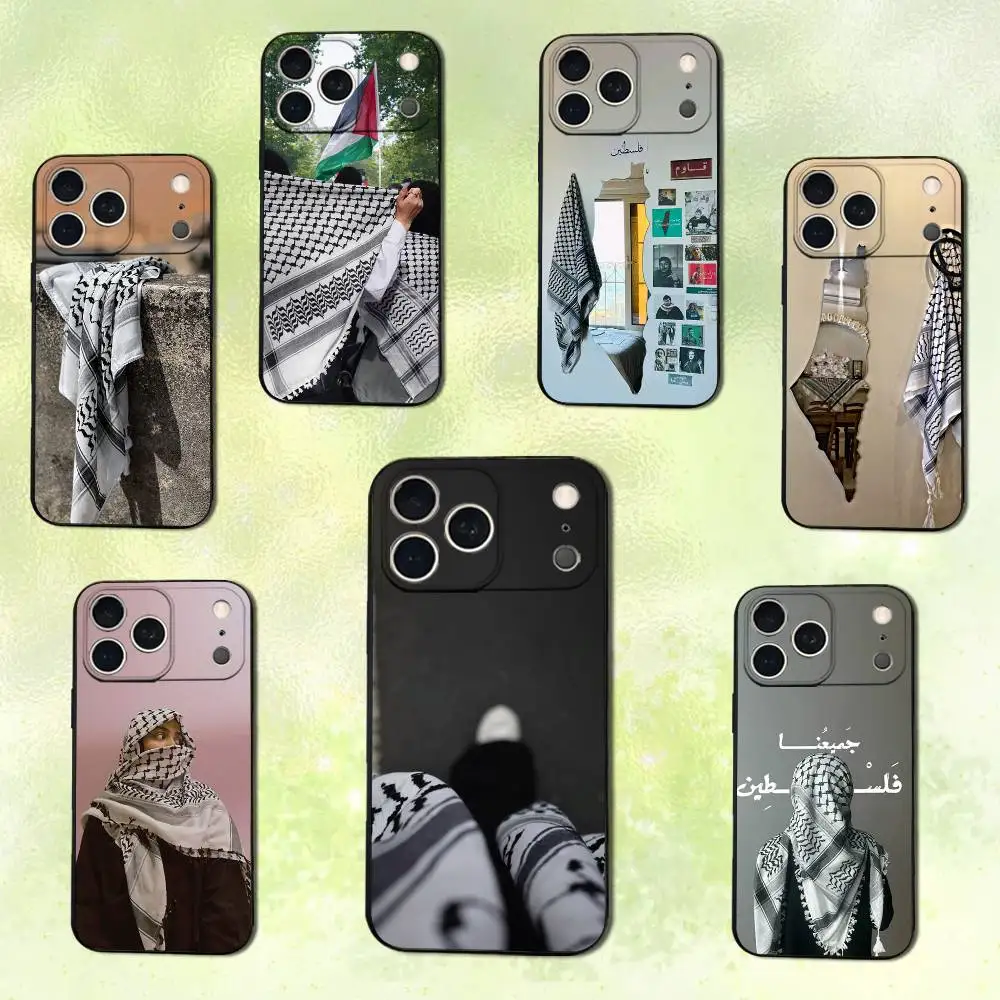 Keffiyeh Hattah coque de téléphone de mode pour iPhone 14,13,17,12,11,16,15,Plus,Pro Max, XS,X,XR,SE,Mini, couverture noire en Silicone souple