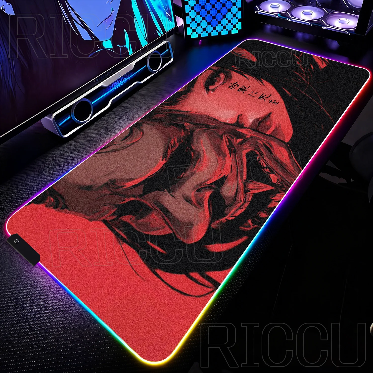 

Игровой коврик для мыши RGB XXL HD с принтом «Маска Они-демона», резиновый коврик для мыши, аниме-дизайн, большой игровой коврик для клавиатуры, аксессуары для ПК, светодиодный настольный коврик