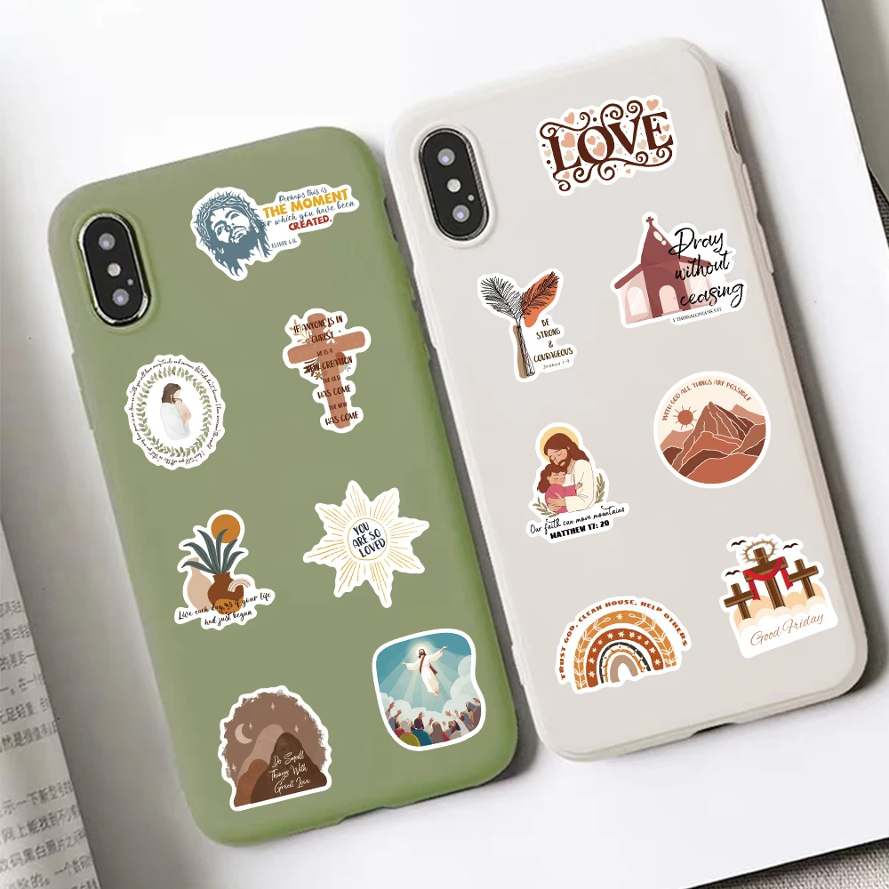 50 Stuks Bohemen Jezus Christelijke Stickers Bijbel Vers Geloof Stickers Voor Laptop Bagage Notebook Plakboek Dagboek Waterfles Sticker