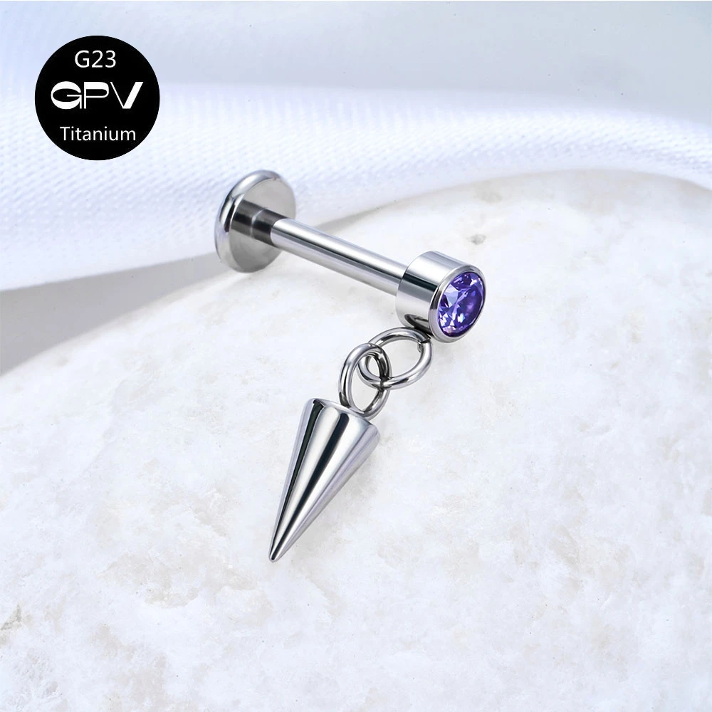 Wholesale G23 Titanium Cylindrical ZC Earrings With Pointed Vertebral Pendant Ear Cartilage Nails Perforated Jewelry Nose Nails