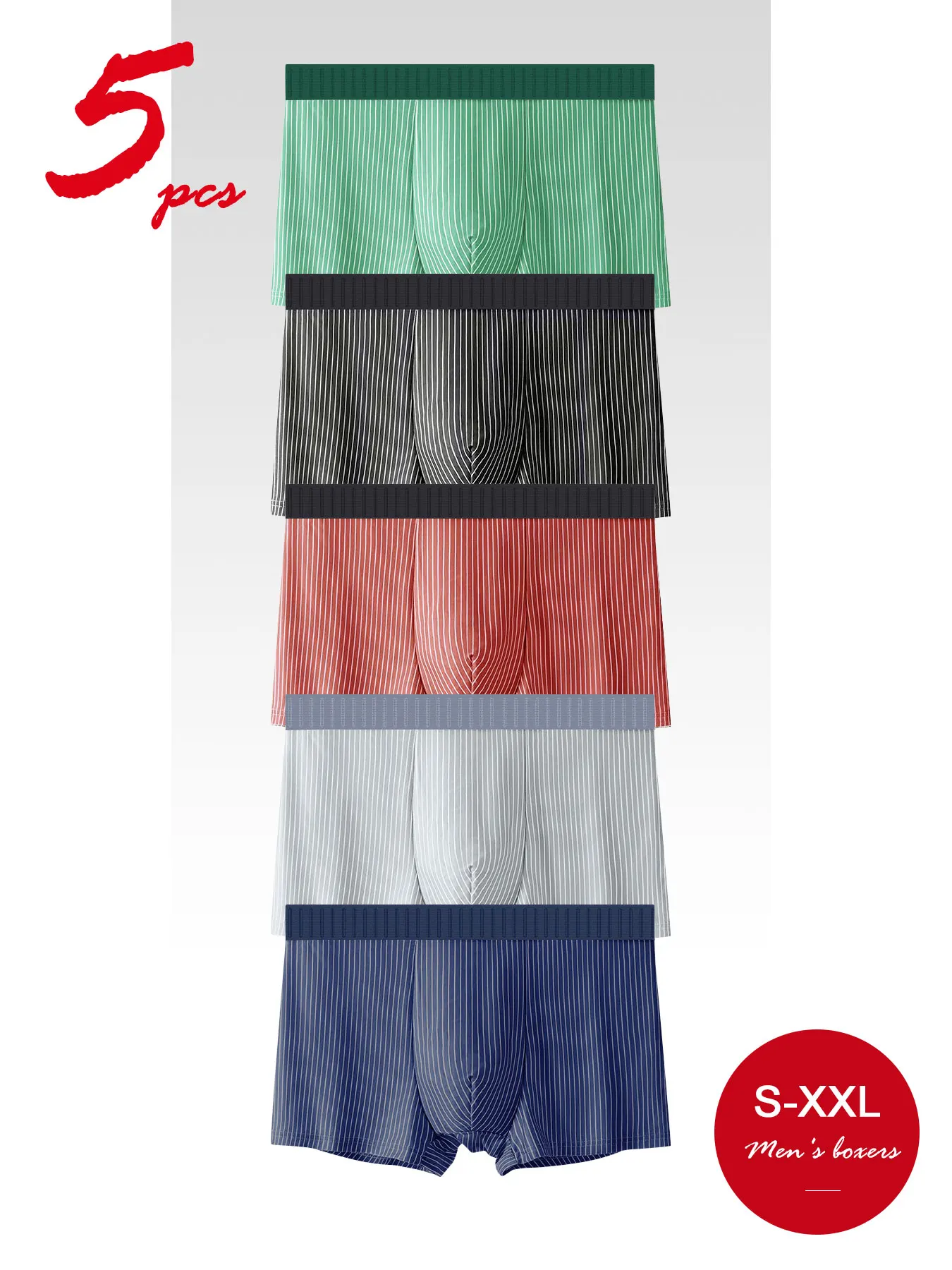 

Men's 5-Pack Ice Silk Boxer Briefs - Striped Pattern, Lightweight & Stylish