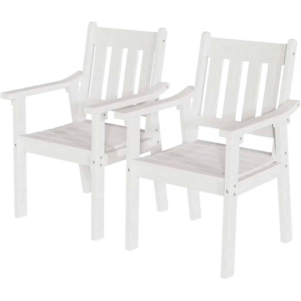 

All-Weather Outdoor Patio Chairs Set of 2 with Curved Seats and Backrests - Durable Plastic for Garden, Pool, Porch, Deck, White
