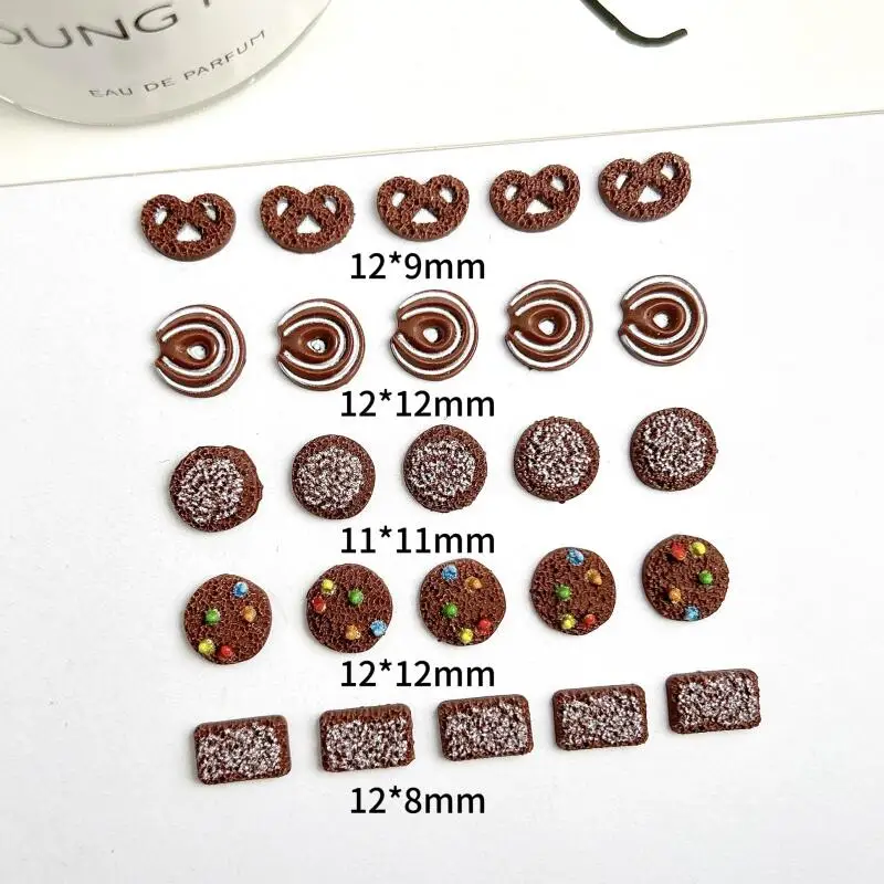 30 sztuk Luminous kreatywne ciasteczka zawieszki do paznokci 3D symulowane ciasteczka czekoladowe ozdoby do paznokci do Manicure DIY akcesoria