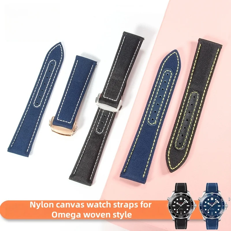 19 20 21 22mm For Omega Seamaster 300 Watch Strap for Speedmaster AT150 for Snoopy 310.32 Series Canvas Nylon Watchband Bands